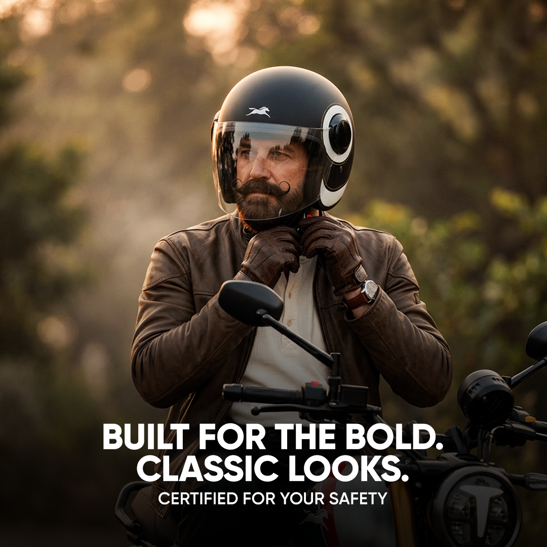 TVS Silk Route Helmet for Men & Women | Vintage Open Face Helmet with Clear Visor | ISI & DOT Certified | ABS Shell | EPS Liner | Retro Stylish Helmet for City & Highway Riding